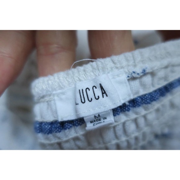 UO Lucca Couture Emory Striped Button-Down Cotton + Linen Cropped Top - Picture 8 of 11